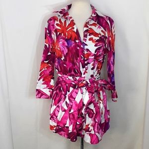 Lafayette pink white and purple floral print button down blouse size 6